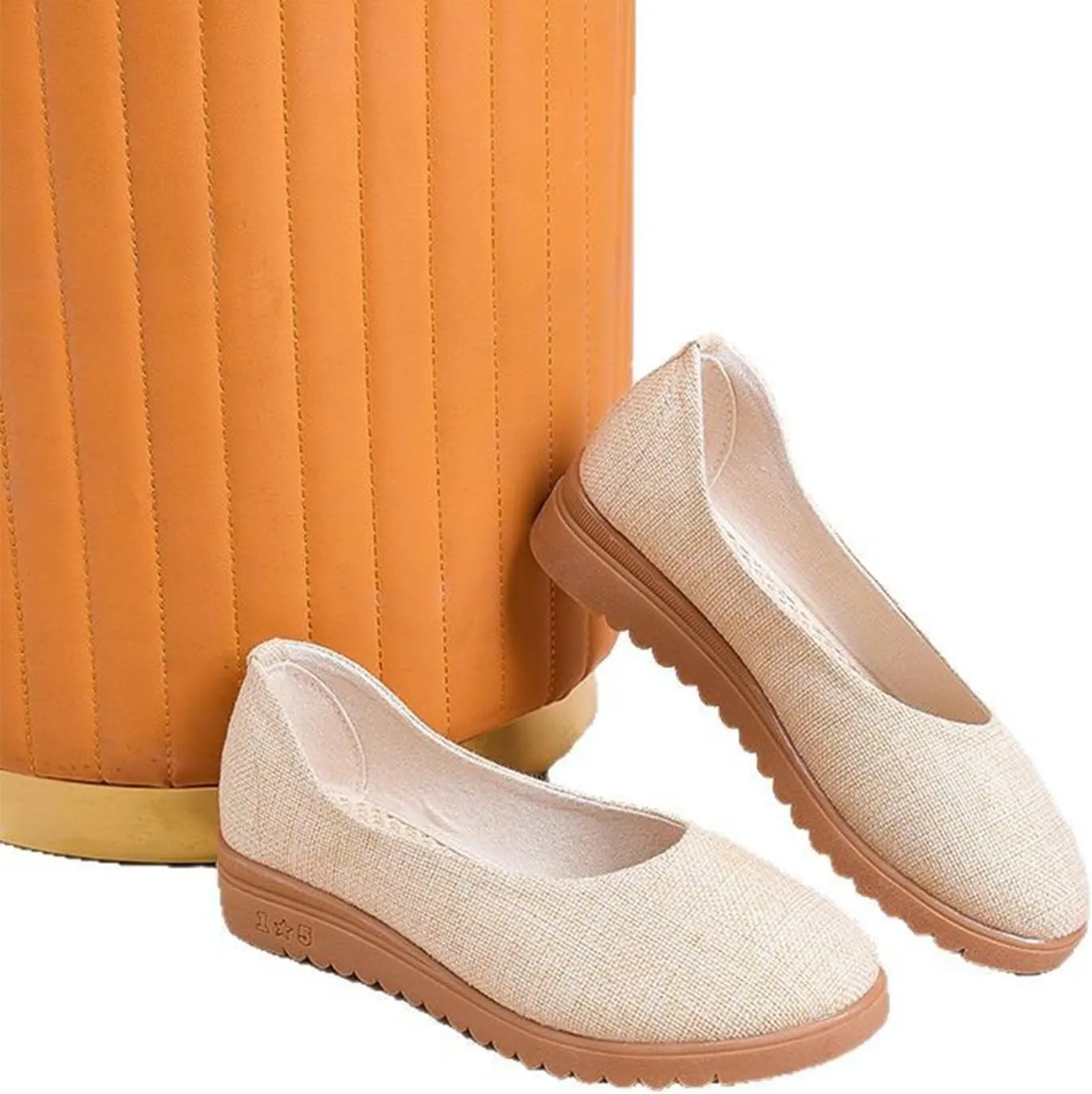 Breathable Women's Soft Elegant Linen Shoes, Lovely Wedges Casual Footwear, Comfortable Slip On Light Cloth Shoes,6,Beige