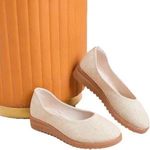 Breathable Women's Soft Elegant Linen Shoes, Lovely Wedges Casual Footwear, Comfortable Slip On Light Cloth Shoes,6,Beige