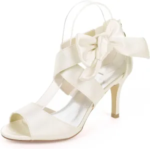Bride's Elegant Wedding Heels - Peep Toe Mary Jane Satin Low Kitten Heel Pumps with Rhinestones & Zipper for Evening, Party, & Prom