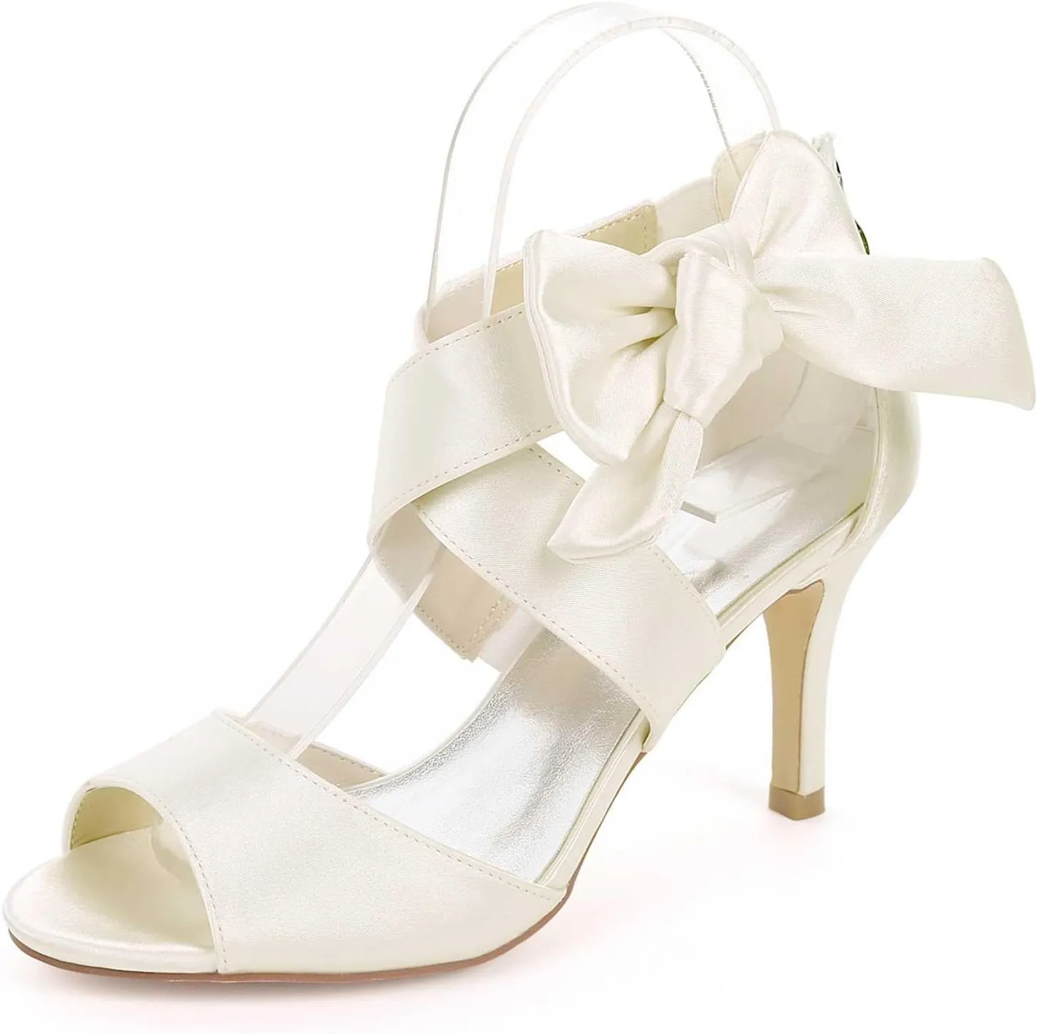 Bride's Elegant Wedding Heels - Peep Toe Mary Jane Satin Low Kitten Heel Pumps with Rhinestones & Zipper for Evening, Party, & Prom