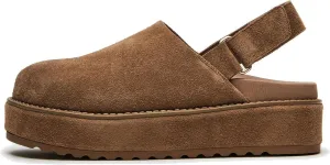 Brown Suede Platform Clogs for Women Stylish Slip On Slippers with Round Toe with Back Strap Design for Casual Comfort and Effortless Style