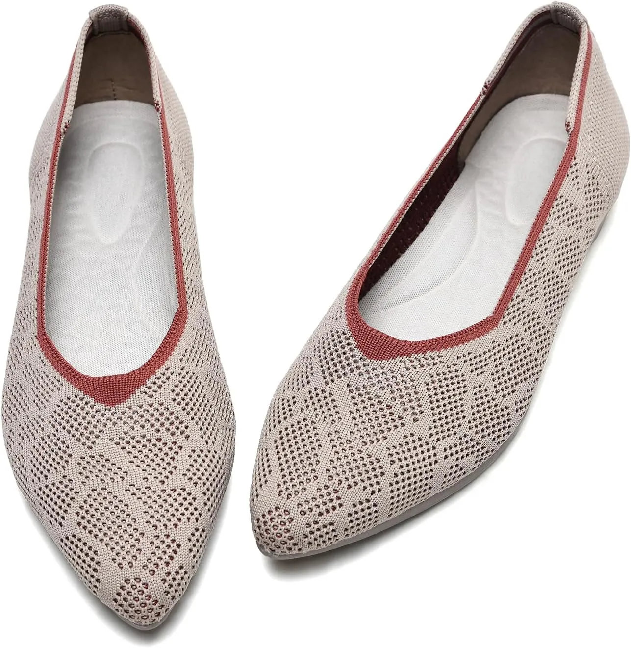 Buyrew Women's Flats Pointed Toe Ballet Shoes Knit Dress Shoes Low Wedge Slip On Arch Support Walking Office Business Flats