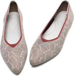 Buyrew Women's Flats Pointed Toe Ballet Shoes Knit Dress Shoes Low Wedge Slip On Arch Support Walking Office Business Flats