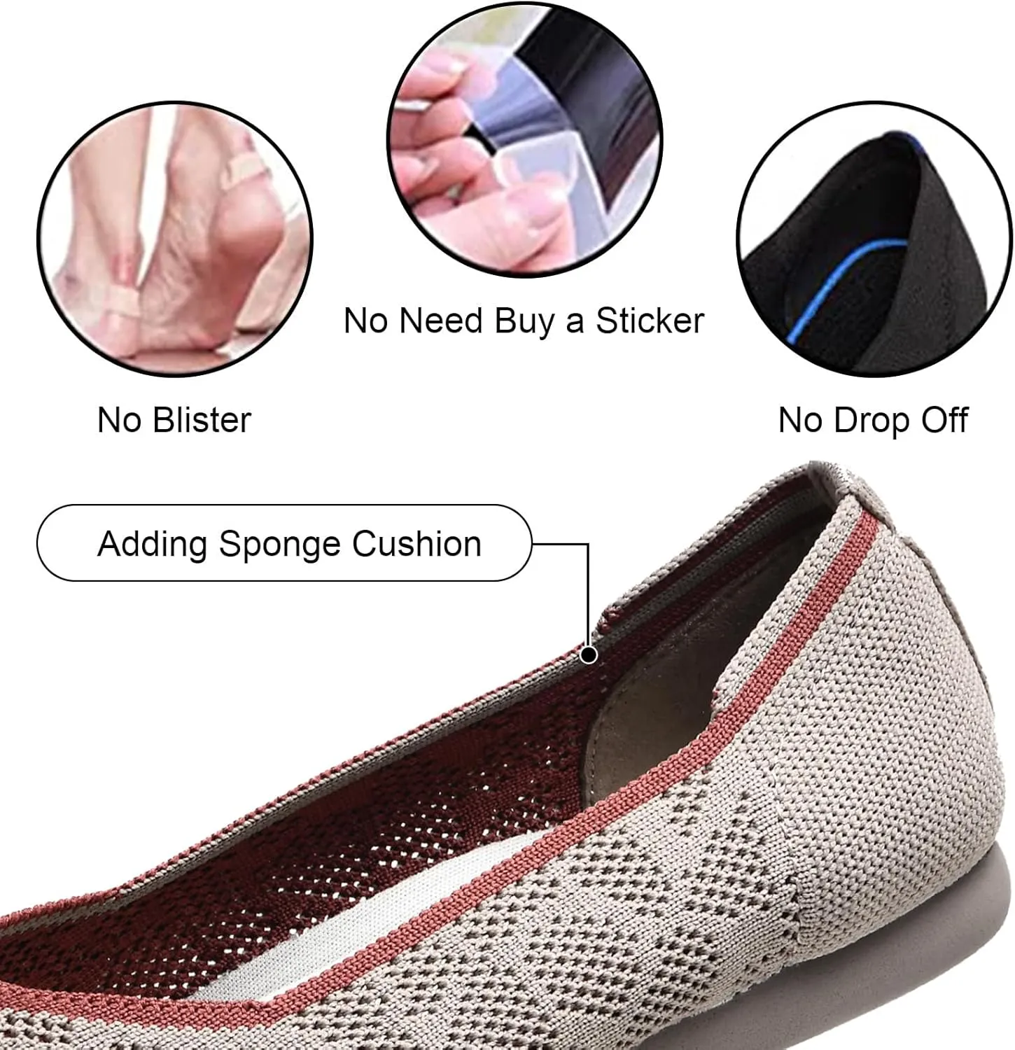Buyrew Women's Flats Pointed Toe Ballet Shoes Knit Dress Shoes Low Wedge Slip On Arch Support Walking Office Business Flats