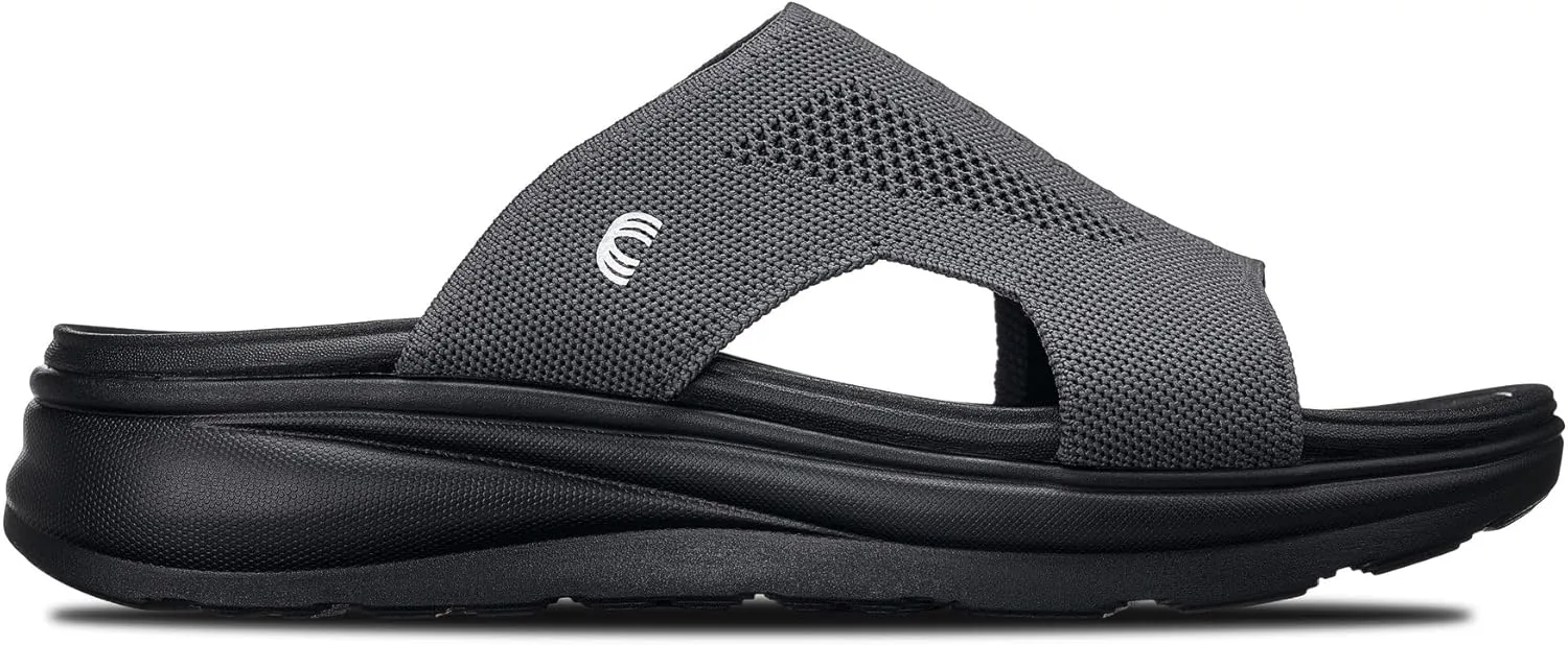 CALTO Men's Invisible Height Increasing Elevator Shoes - Black/Knitted Dark Grey Ultra Light-Weight Slip-on Comfort Sandals - 2 Inches Taller - X1658 - Size 10 D(M) US