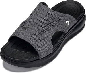 CALTO Men's Invisible Height Increasing Elevator Shoes - Black/Knitted Dark Grey Ultra Light-Weight Slip-on Comfort Sandals - 2 Inches Taller - X1658 - Size 10 D(M) US