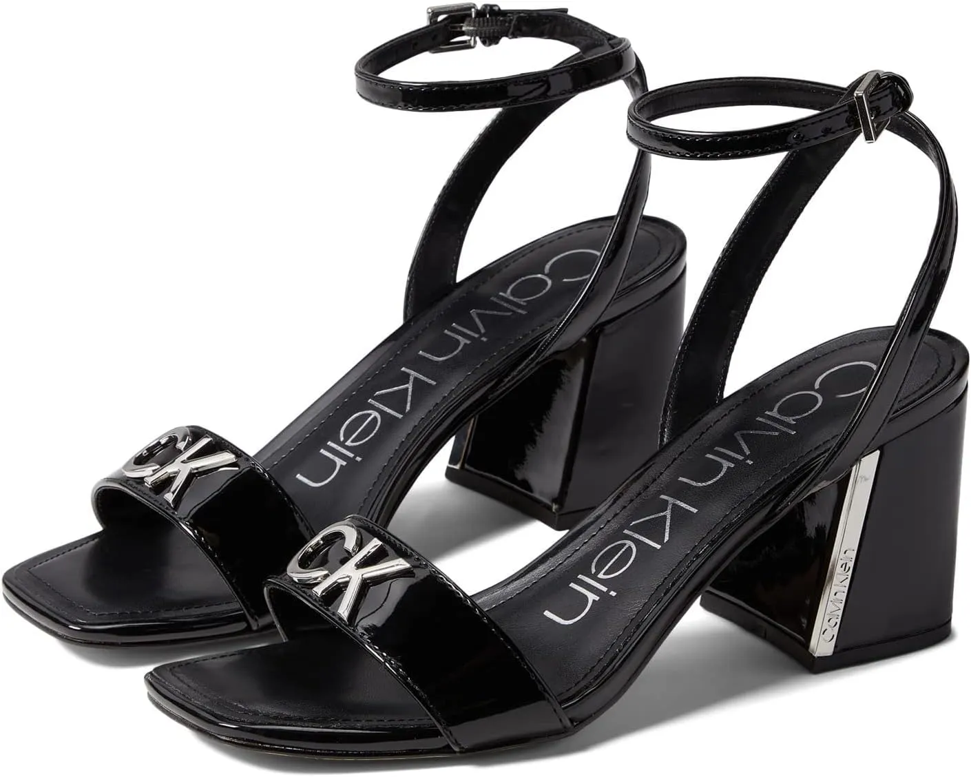 Calvin Klein Hemina - Heels for Women - Faux Leather Upper - Adjustable Buckle Closure - Open Toe - Block Heel Black 8.5 M