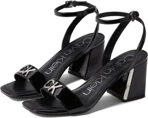 Calvin Klein Hemina - Heels for Women - Faux Leather Upper - Adjustable Buckle Closure - Open Toe - Block Heel Black 8.5 M