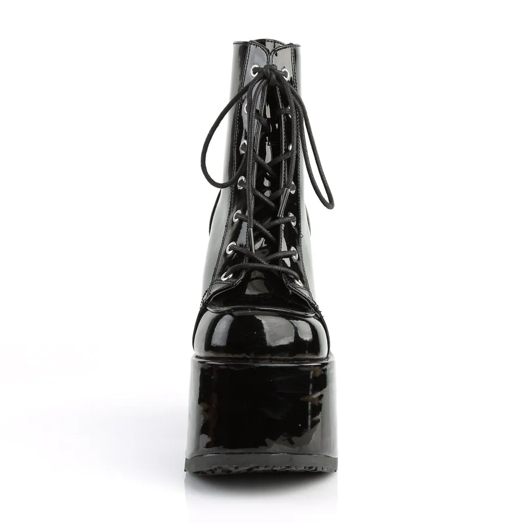 Camel-203 Black Patent Leather 5” Chunky Heel Ankle Boots