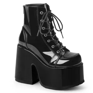 Camel-203 Black Patent Leather 5” Chunky Heel Ankle Boots