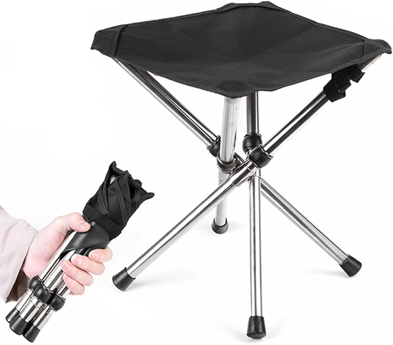 Camping Stool 13.8'' High Folding Camp Stool 264lbs Heavy Loading Tripod Chair Portable Wear-Resistant Fishing Folding Chair for Outdoor Walking Hiking Travel LCamping