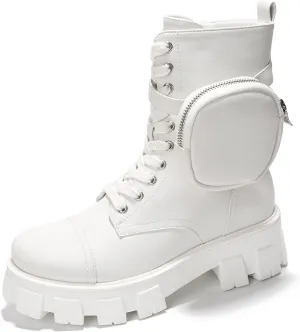 Cape Robbin Monalisa Pink Pastel Chic Chunky Platform Lace Up Pouch Combat Boots