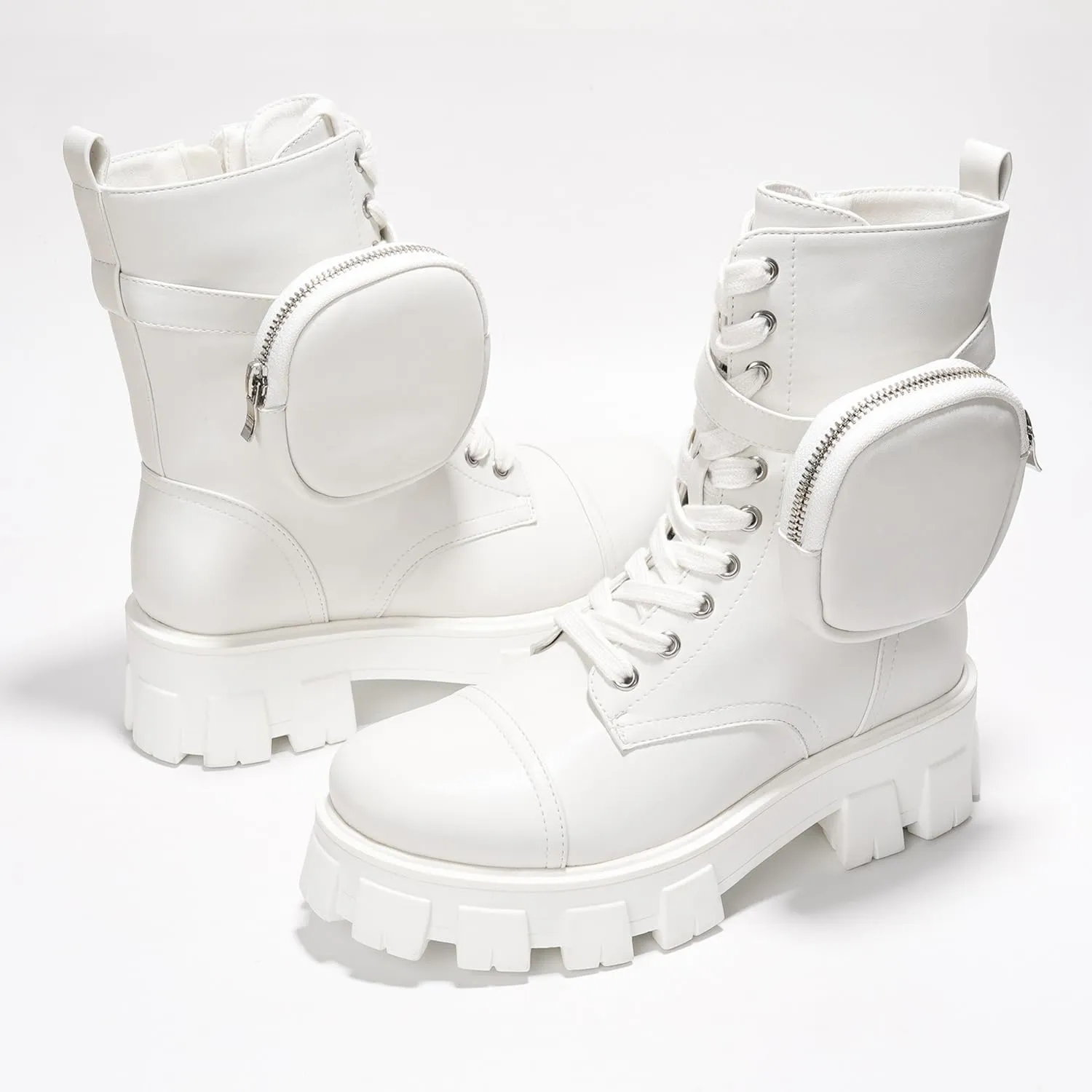 Cape Robbin Monalisa Pink Pastel Chic Chunky Platform Lace Up Pouch Combat Boots