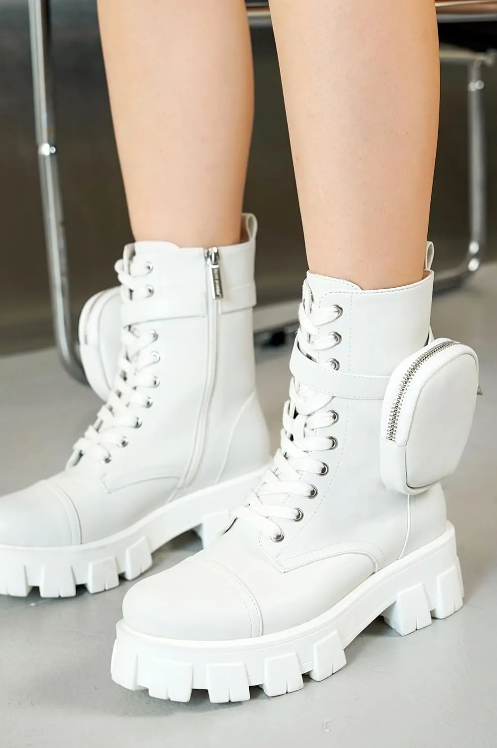 Cape Robbin Monalisa Pink Pastel Chic Chunky Platform Lace Up Pouch Combat Boots