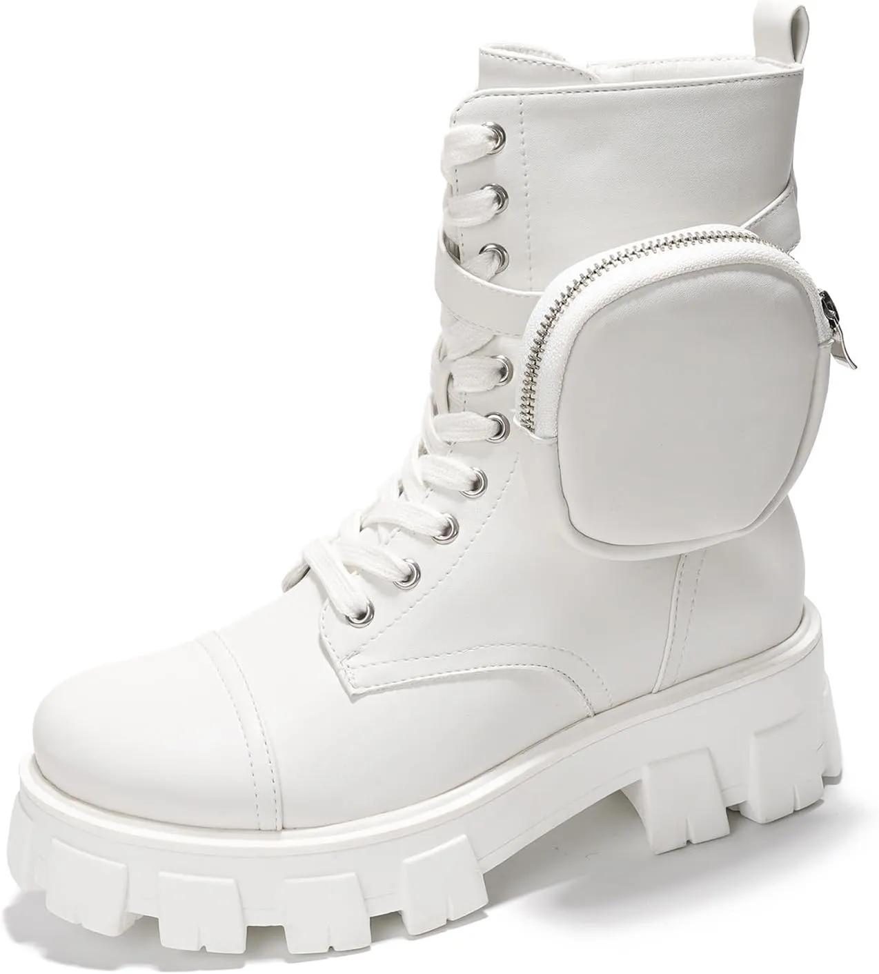 Cape Robbin Monalisa Pink Pastel Chic Chunky Platform Lace Up Pouch Combat Boots