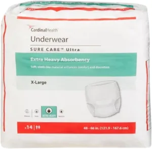 Cardinal 14553100 Sure Care Ultra Adult Heavy Absorbent Underwear, White - Extra Large - Pack of 14