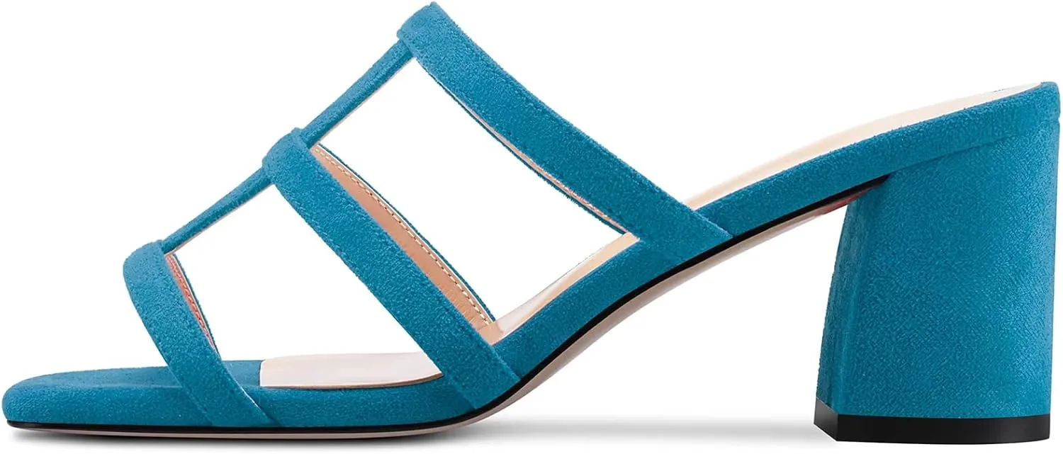 Castamere Chunky Block Mid Heel Open Toe Slip-on Gladiator Sandals Casual Cute Dress 2.6 Inches Heels
