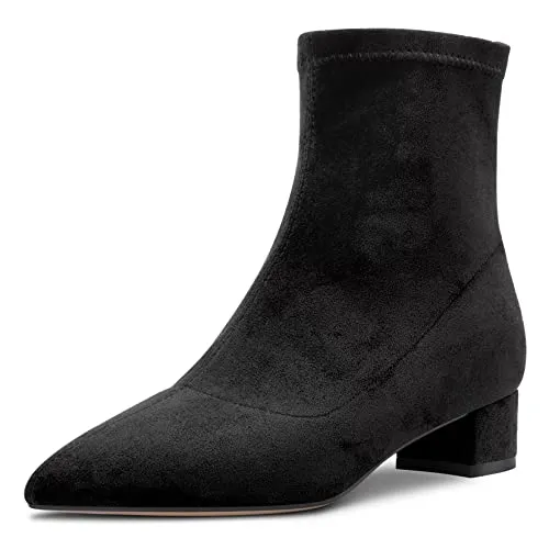 Castamere Women Chunky Block Low Heel Close Pointed Toe Ankle Boots Short Bootie Slip-on Zipper 1.4 Inches Heels Classic Cute Shoes Black