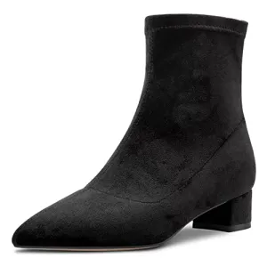 Castamere Women Chunky Block Low Heel Close Pointed Toe Ankle Boots Short Bootie Slip-on Zipper 1.4 Inches Heels Classic Cute Shoes Black
