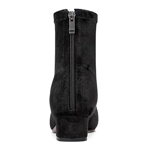 Castamere Women Chunky Block Low Heel Close Pointed Toe Ankle Boots Short Bootie Slip-on Zipper 1.4 Inches Heels Classic Cute Shoes Black