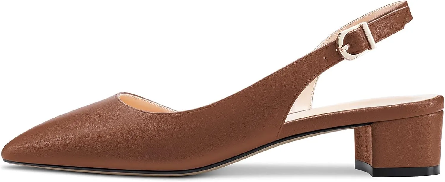 Castamere Women Chunky Block Low Kitten Heel Pointed Toe Slingback Pumps Classic Cute Party Office 1.4 Inches Heels