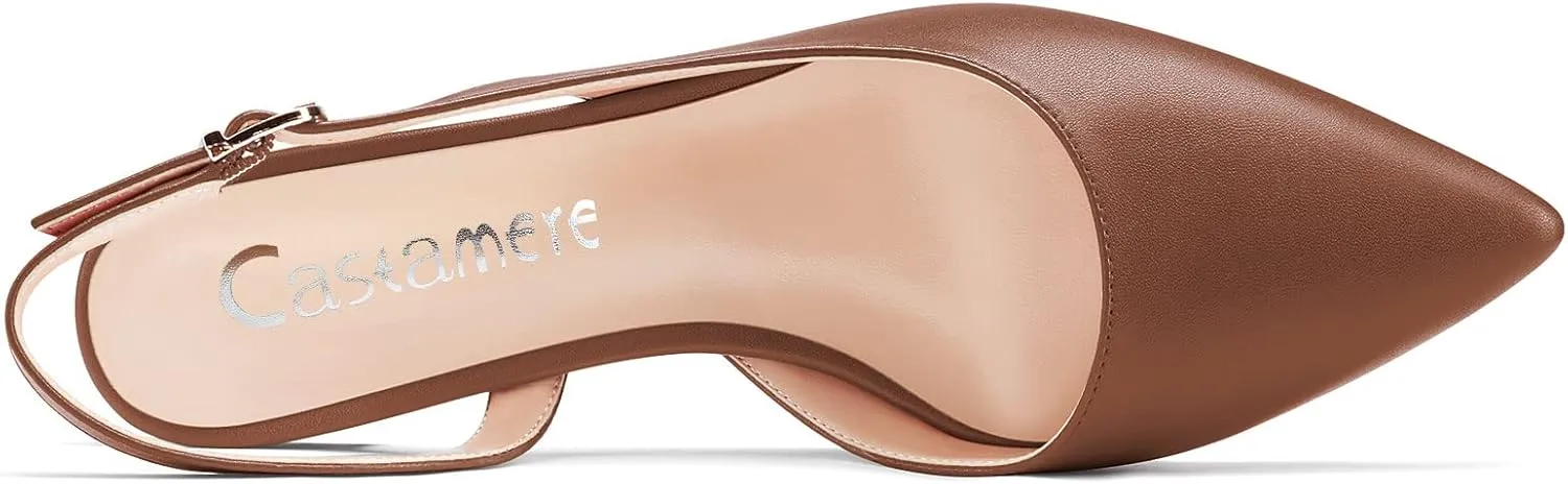 Castamere Women Chunky Block Low Kitten Heel Pointed Toe Slingback Pumps Classic Cute Party Office 1.4 Inches Heels