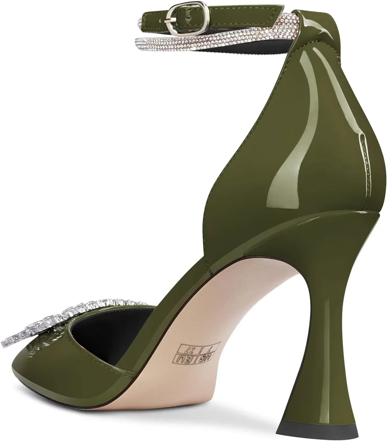 Castamere Women High Chunky Block Heel Ankle Strap Diamond Crystal Pointed Toe Pumps 3.3 Inches Heels