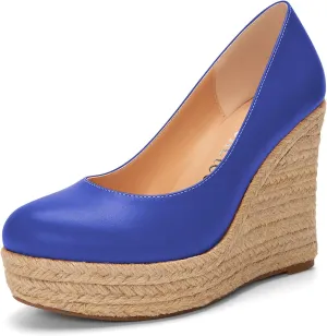 Castamere Women High Heel Wedge Platform Round Toe Pumps Slip-on Classic Cute Office Shoes