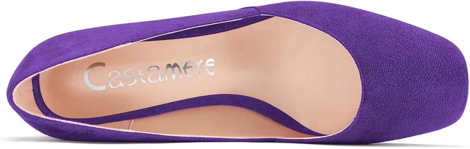 Castamere Women Low Chunky Block Heel Close Square Toe Slip-on Dress Pumps Classic Cute Wedding 2.0 Inches Heels