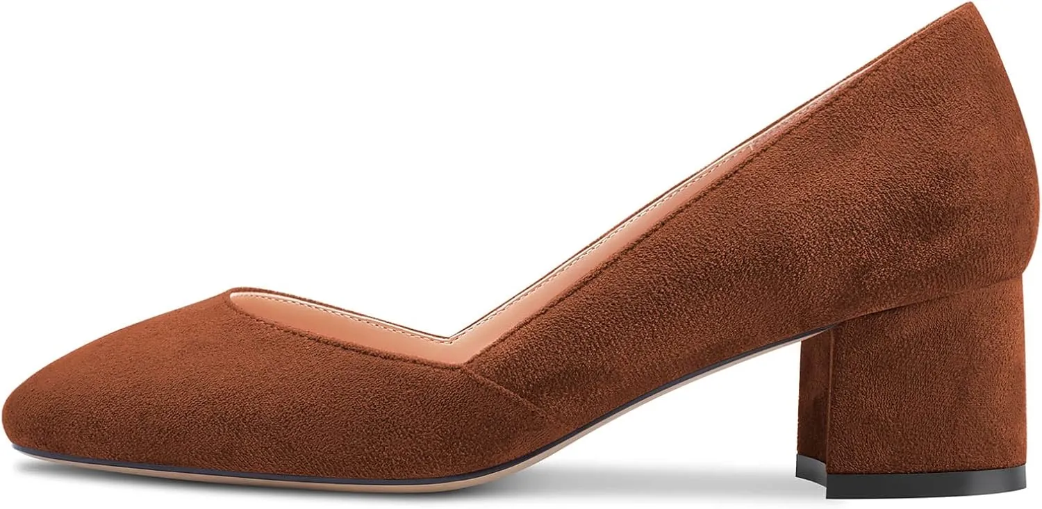 Castamere Women Low Chunky Block Heel Close Square Toe Slip-on Dress Pumps Classic Cute Wedding 2.0 Inches Heels
