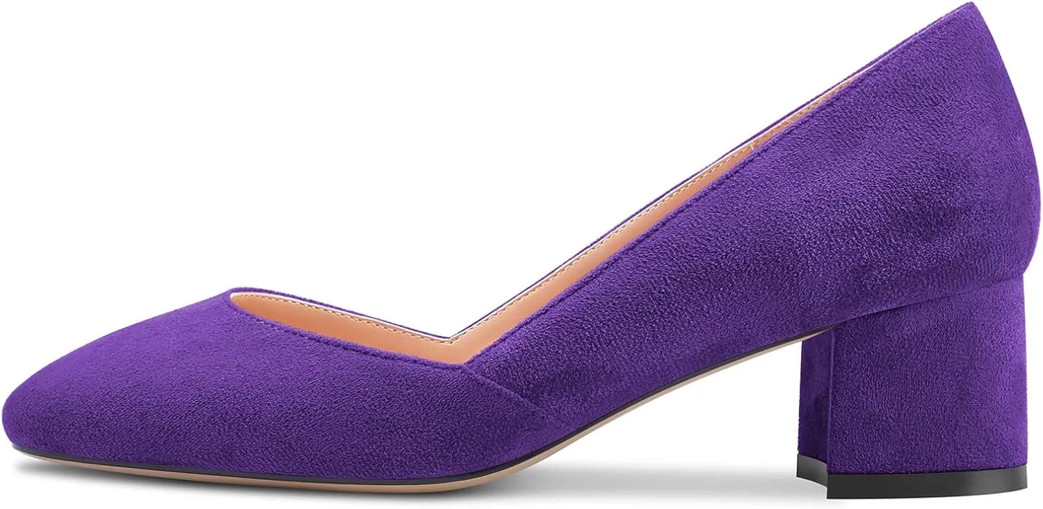 Castamere Women Low Chunky Block Heel Close Square Toe Slip-on Dress Pumps Classic Cute Wedding 2.0 Inches Heels