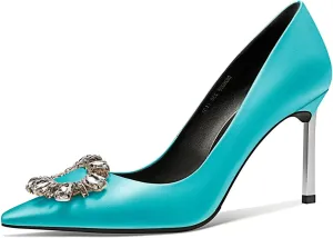 Castamere Women Stiletto High Heel Slip-on Pointed Toe Pumps Diamond Crystal Satin Wedding Prom 3.3 Inches Heels B1