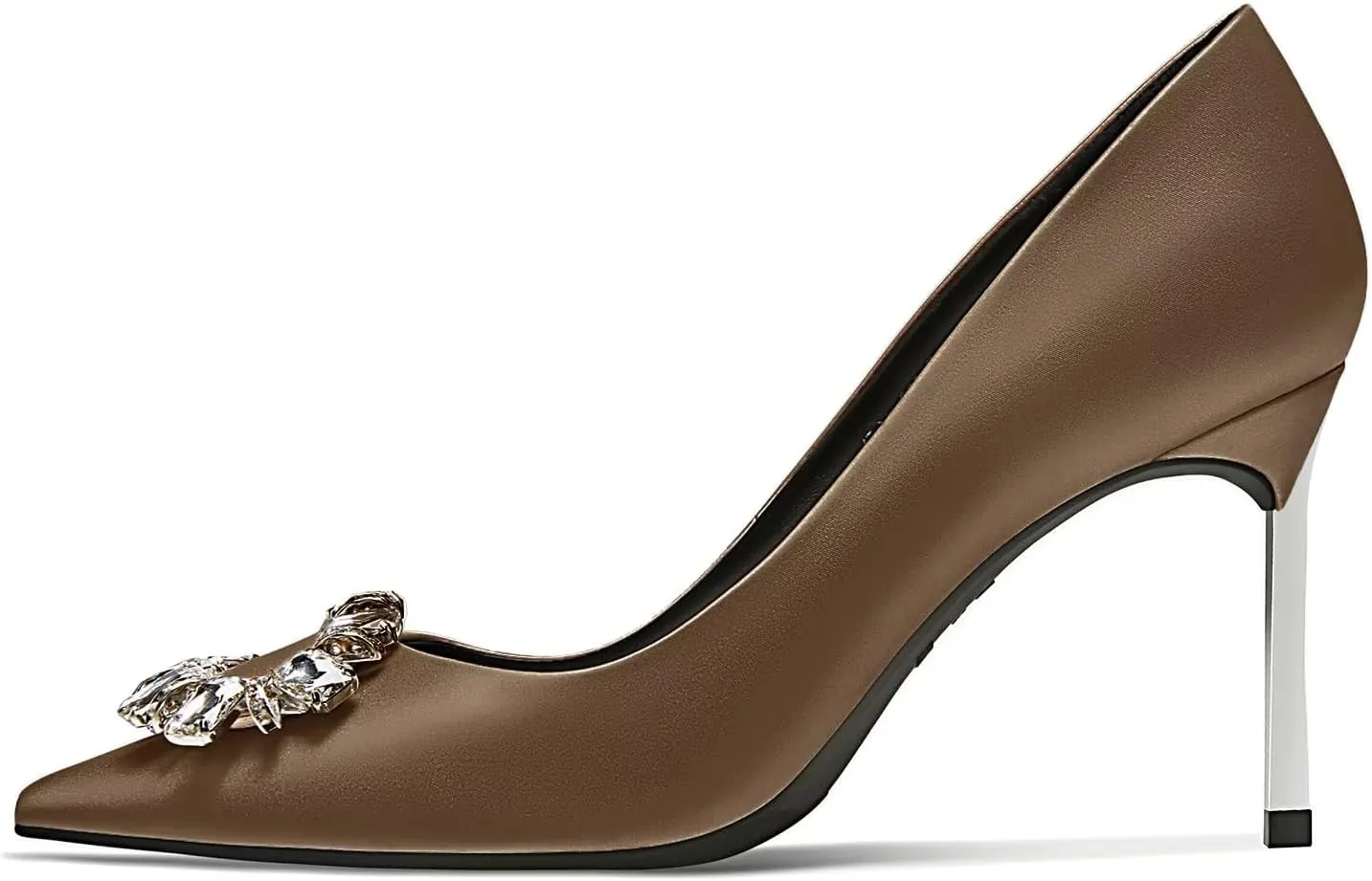 Castamere Women Stiletto High Heel Slip-on Pointed Toe Pumps Diamond Crystal Satin Wedding Prom 3.3 Inches Heels B1