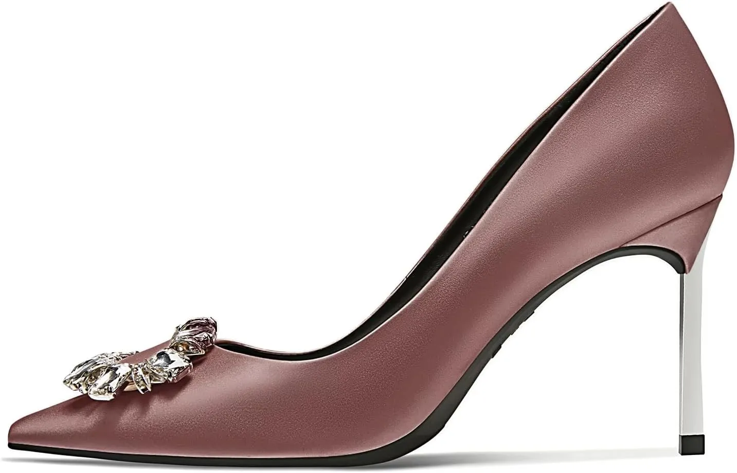 Castamere Women Stiletto High Heel Slip-on Pointed Toe Pumps Diamond Crystal Satin Wedding Prom 3.3 Inches Heels B1