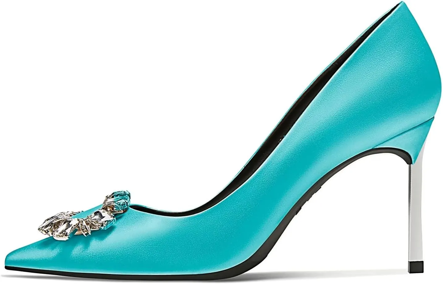 Castamere Women Stiletto High Heel Slip-on Pointed Toe Pumps Diamond Crystal Satin Wedding Prom 3.3 Inches Heels B1