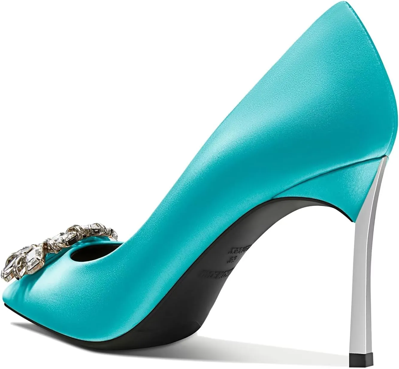 Castamere Women Stiletto High Heel Slip-on Pointed Toe Pumps Diamond Crystal Satin Wedding Prom 3.3 Inches Heels B1
