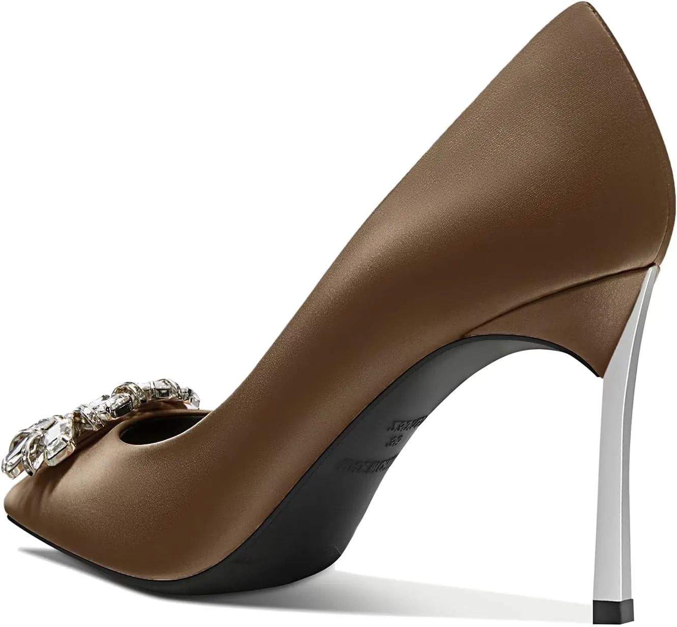 Castamere Women Stiletto High Heel Slip-on Pointed Toe Pumps Diamond Crystal Satin Wedding Prom 3.3 Inches Heels B1