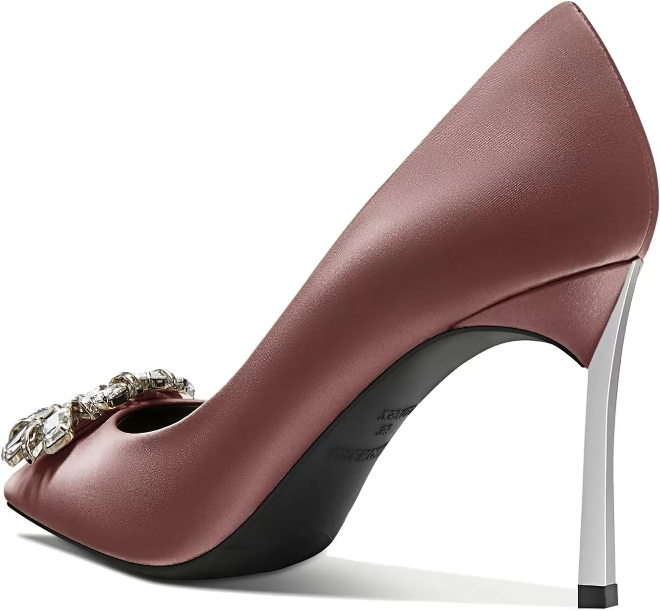 Castamere Women Stiletto High Heel Slip-on Pointed Toe Pumps Diamond Crystal Satin Wedding Prom 3.3 Inches Heels B1