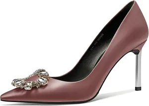 Castamere Women Stiletto High Heel Slip-on Pointed Toe Pumps Diamond Crystal Satin Wedding Prom 3.3 Inches Heels B1