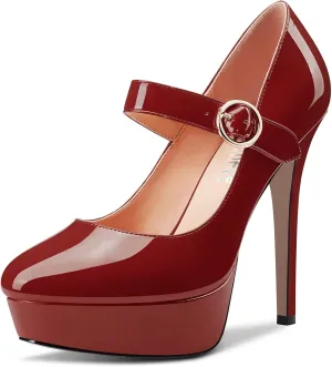 Castamere Women Stiletto High Platform Heel Round Toe Mary Jane Pumps Slip-on Classic Cute Dress 5.1 Inches Heels