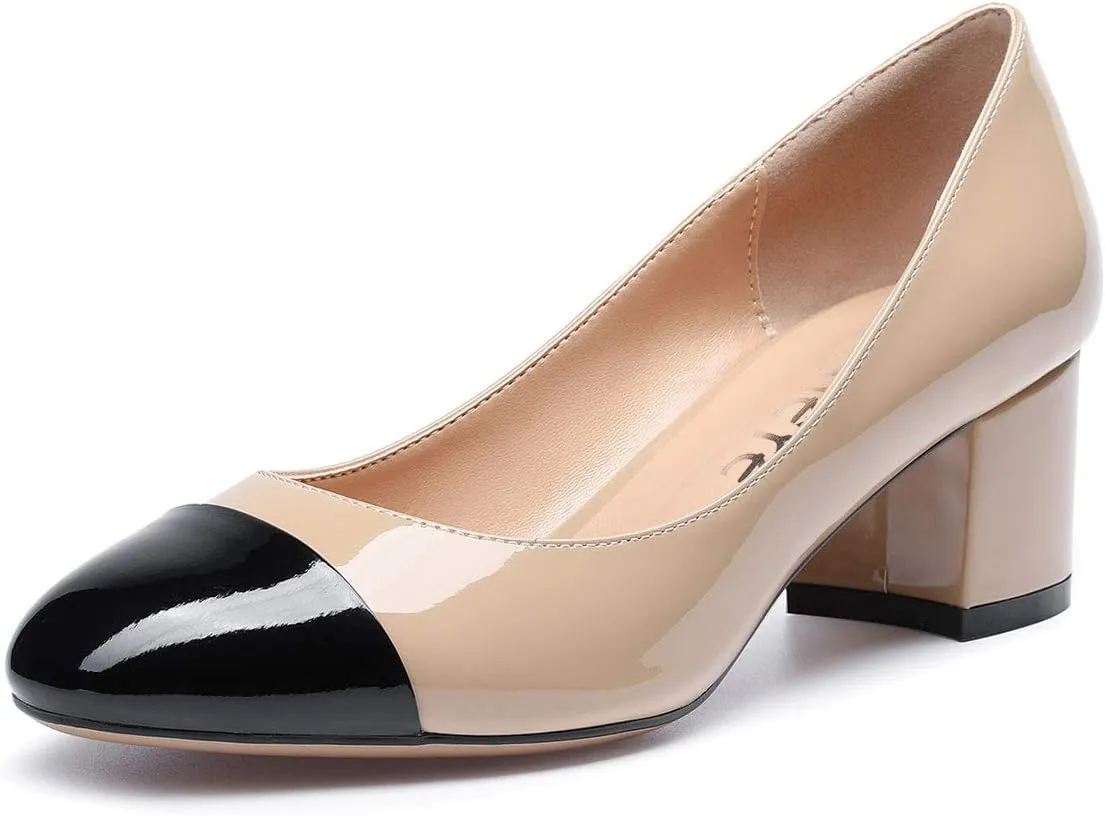 Castamere Womens Chunky Block Heels Round-Toe Slip-on Mid-Heel Basic Pumps 5CM Heels
