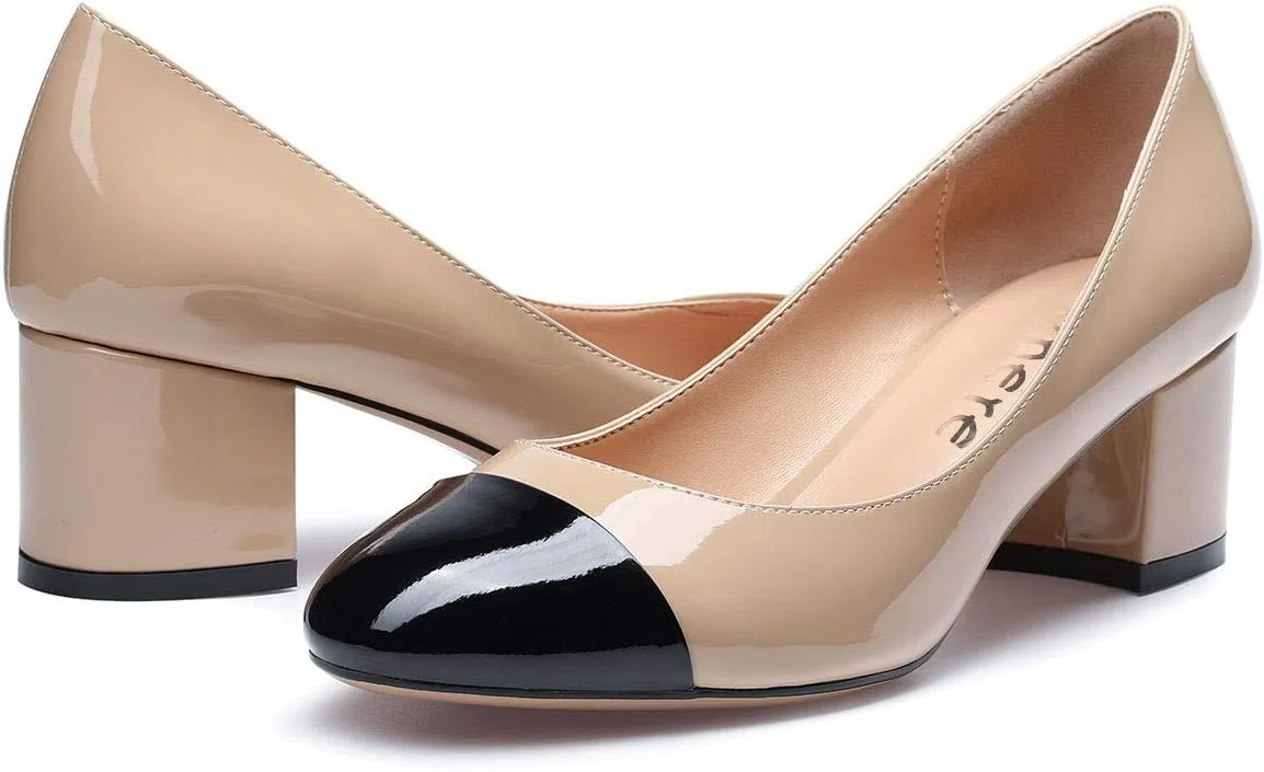 Castamere Womens Chunky Block Heels Round-Toe Slip-on Mid-Heel Basic Pumps 5CM Heels
