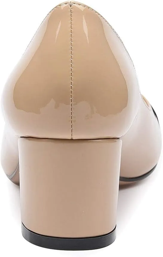 Castamere Womens Chunky Block Heels Round-Toe Slip-on Mid-Heel Basic Pumps 5CM Heels