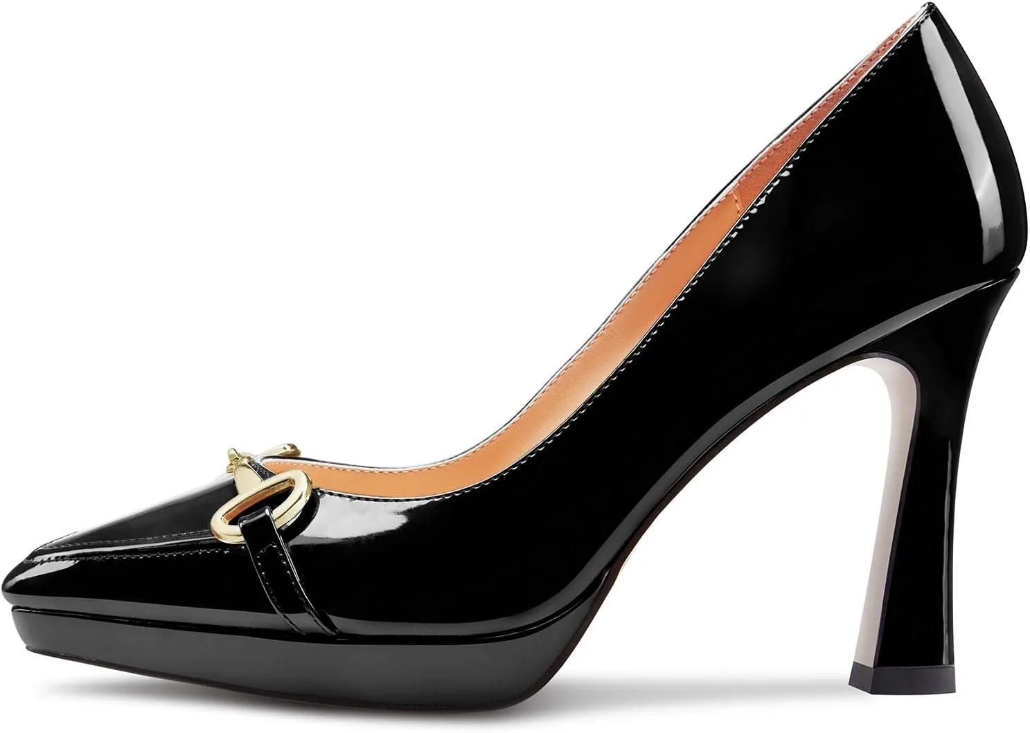Castamere Womens High Platform Heel Pointed Toe Slip-on Metal Chain Pumps Wedding Office Casual 3.9 Inches Heels
