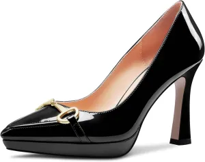 Castamere Womens High Platform Heel Pointed Toe Slip-on Metal Chain Pumps Wedding Office Casual 3.9 Inches Heels