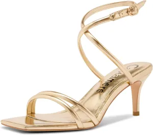 Castamere Womens Mid Kitten Heel Open Square Toe Sandals Ankle Strap Cross-Strap Prom Dress Cute Summer 2.6 Inches Heels