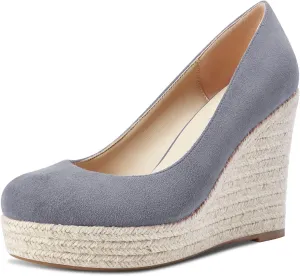 Castamere Womens Platform High Heel Round Toe Pumps Slip-on Wedding Office Classic Shoes 3.9 Inches Heels