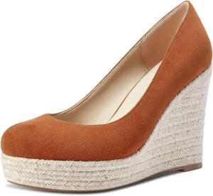 Castamere Womens Platform High Heel Round Toe Pumps Slip-on Wedding Office Classic Shoes 3.9 Inches Heels