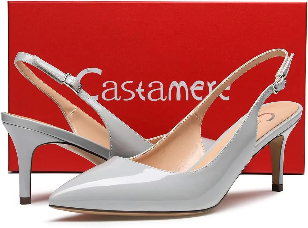 Castamere Womens Slingback Slip-on Kitten Heels Ankle-Strap Pumps Pointed Toe Sandals 6.5CM Stiletto Heel Pump