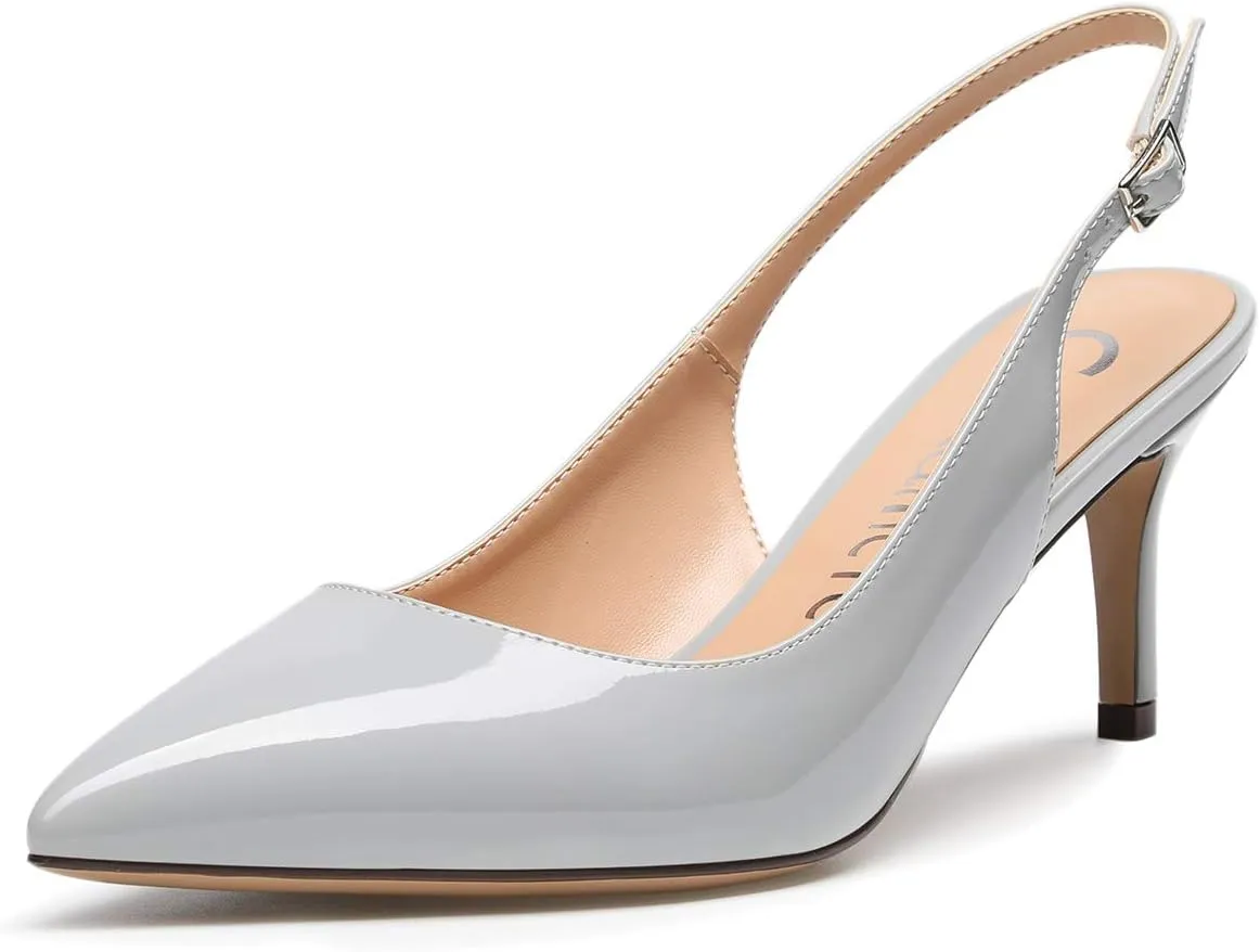 Castamere Womens Slingback Slip-on Kitten Heels Ankle-Strap Pumps Pointed Toe Sandals 6.5CM Stiletto Heel Pump